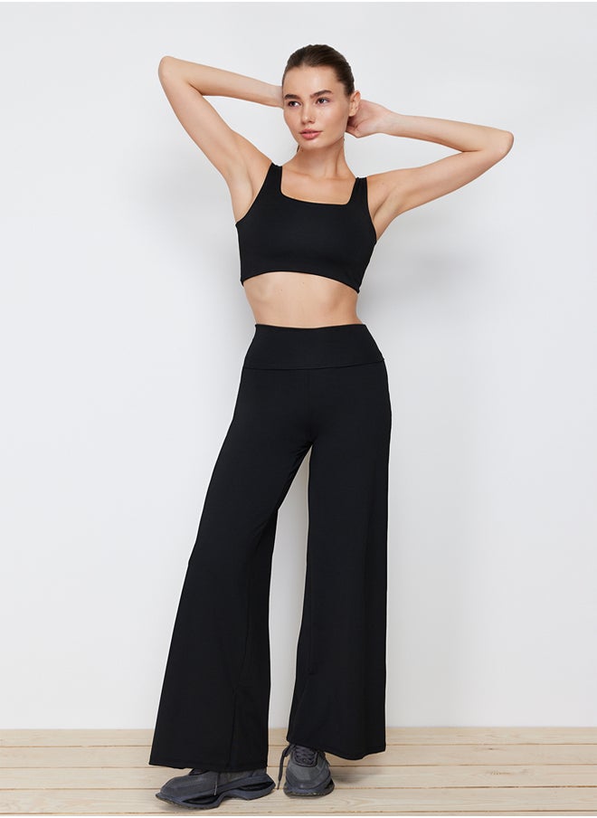 trendyol Black Scuba/Scuba Diver Wide Leg Sports Trousers with a Foldable Waist TWOAW23EA00016.  - Image 4