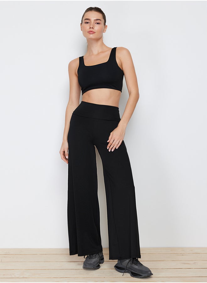 trendyol Black Scuba/Scuba Diver Wide Leg Sports Trousers with a Foldable Waist TWOAW23EA00016.  - Image 5