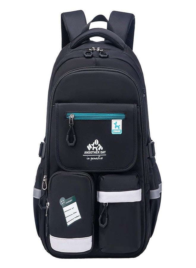 حقائب ظهر ميروكس للبنات والأولاد والنساء مزودة بجيوب متعددة، حقيبة كمبيوتر محمول ذات سعة كبيرة، حقائب كتب مقاومة للماء للمدرسة والدروس الخصوصية والجامعة والتخييم والسفر (أسود) - Image 1