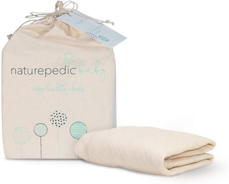 Naturepedic غطاء مرتبة سرير الأطفال العضوي من ناتشر بيديك - صديق للبشرة - قابل للتنفس - ماص - واقي مرتبة سرير الأطفال - وسادة مرتبة قابلة للإزالة للرضع والأطفال الصغار - مقاس مناسب باللون العاجي - Image 1