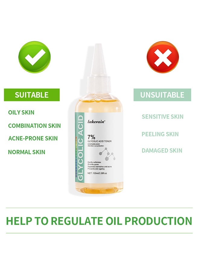 lakerain 7% Glycolic Acid Toner, Removing Acne, Reducing Acne Marks, Removing Closed Mouth Acne, And Repairing The Skin, Exfoliating Serum For Face, Hydrates And Reduces Skin Blemishes, 100ML - Image 5