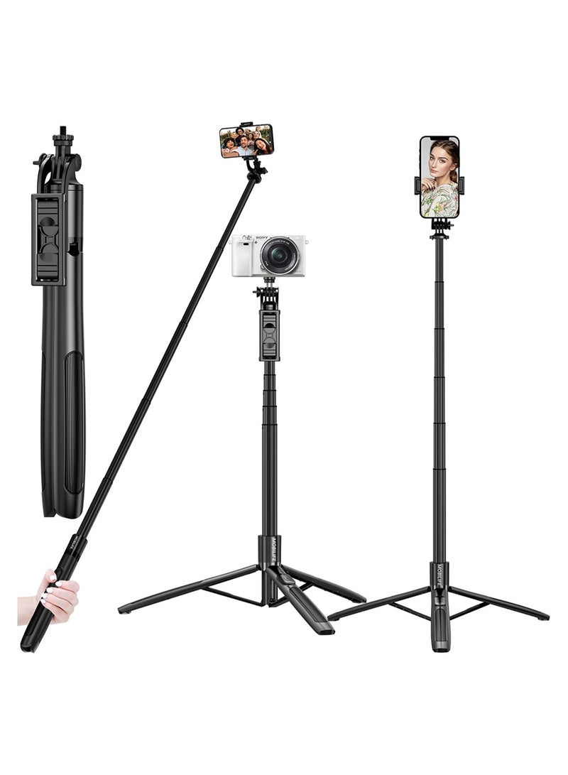 Long Selfie Stick,Reinforced Tripod Stand Upto 61 inch/156cm,Multi-function Bluetooth Selfie Stick with 1/4 Screw Compatible with Mobile Phone Camera for YouTube Photo Live Stream - Image 1