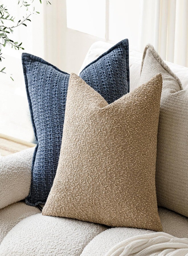 Foindtower Pack of 2, Decorative Textured Boucle Throw Pillow Covers Accent Solid Pillow Cases Cozy Soft Couch Cushion Case for Chair Sofa Bedroom Living Room Home Decor 22 x 22 Inch Taupe Khaki Camel - Image 5