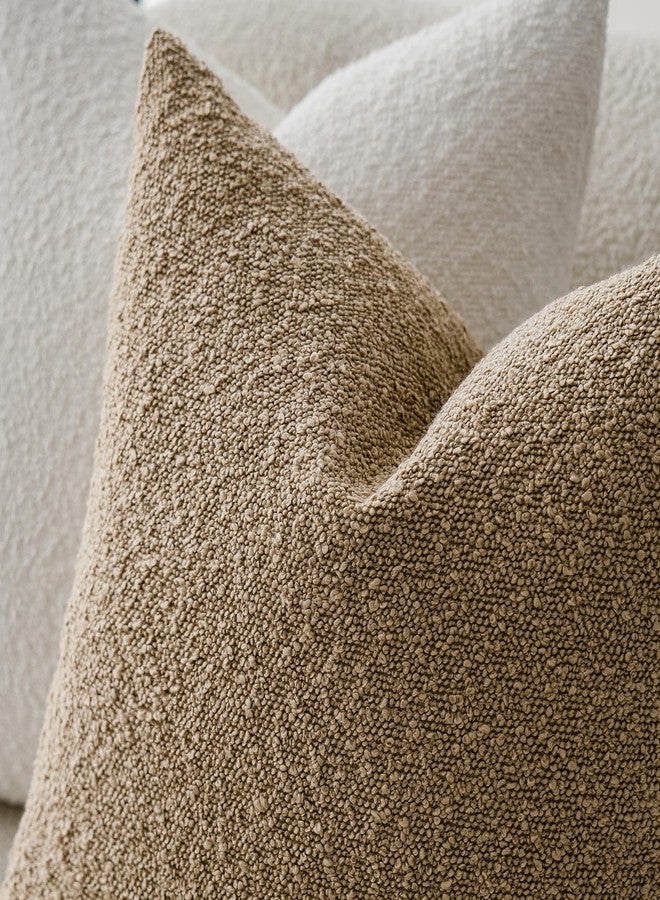 Foindtower Pack of 2, Decorative Textured Boucle Throw Pillow Covers Accent Solid Pillow Cases Cozy Soft Couch Cushion Case for Chair Sofa Bedroom Living Room Home Decor 22 x 22 Inch Taupe Khaki Camel - Image 4