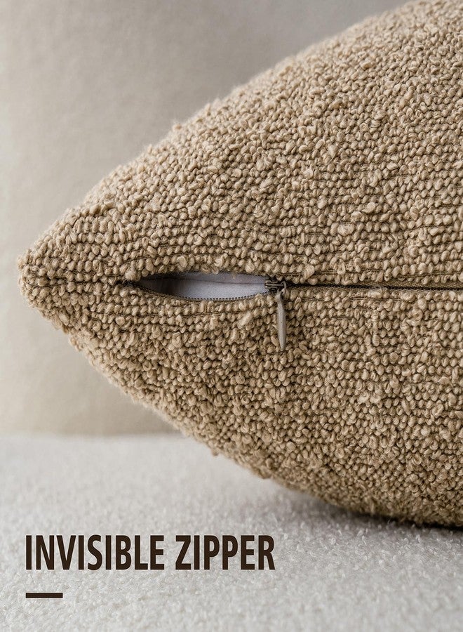 Foindtower Pack of 2, Decorative Textured Boucle Throw Pillow Covers Accent Solid Pillow Cases Cozy Soft Couch Cushion Case for Chair Sofa Bedroom Living Room Home Decor 22 x 22 Inch Taupe Khaki Camel - Image 3