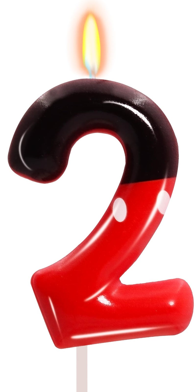 OGnomiFX 2nd Black Red Birthday Candles for Boys Girls, Red Mouse Cake Topper Cupcake Decor, Cartoon Themed Birthday Party Decorations Supplies (Number 2) - Image 1