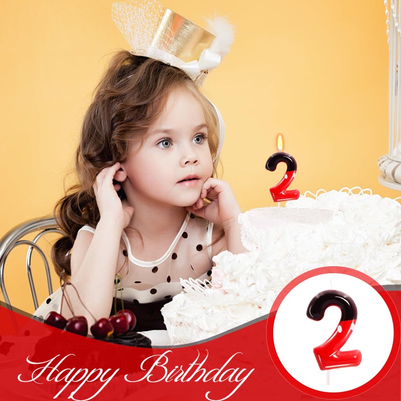 OGnomiFX 2nd Black Red Birthday Candles for Boys Girls, Red Mouse Cake Topper Cupcake Decor, Cartoon Themed Birthday Party Decorations Supplies (Number 2) - Image 5