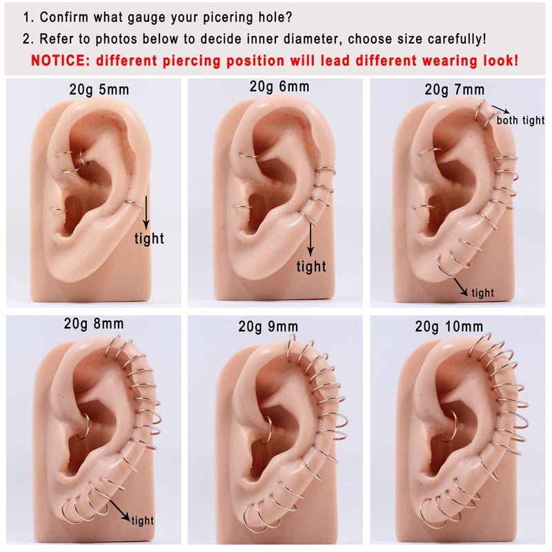 FANSING 20g 6mm Nose Hoop 20 Gauge Hinged Seamless Piercing Jewelry Ring for Septum Helix Cartilage Earlobe Lip Daith Tragus Rook & Conch 18k Rose Gold-plated Surgical Steel - Image 4