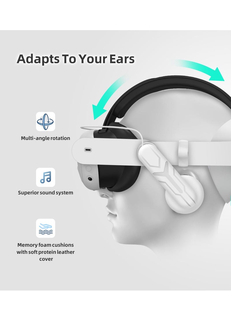 SOLARAE حزام رأس Quest 3 متوافق مع Meta Oculus Quest 3، حزام استبدال Elite الصوتي المريح على الأذن لتحسين تأثيرات الصوت وزيادة الانغماس في الواقع الافتراضي | حزام الرأس متضمن - Image 3