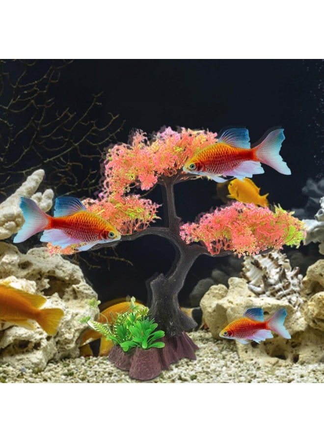 Soofam Fish Tank Plants - Artificial Fish Tank Decorations | Plant Waterscape, Blossom Tree & Grass Aquarium Decor Set, Hides Accessories for Decor - Image 2