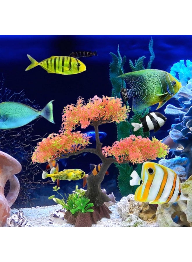 Soofam Fish Tank Plants - Artificial Fish Tank Decorations | Plant Waterscape, Blossom Tree & Grass Aquarium Decor Set, Hides Accessories for Decor - Image 3