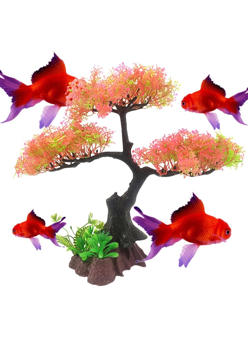 Soofam Fish Tank Plants - Artificial Fish Tank Decorations | Plant Waterscape, Blossom Tree & Grass Aquarium Decor Set, Hides Accessories for Decor - Image 1