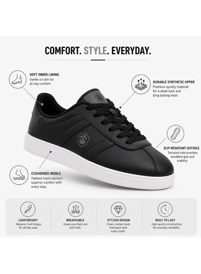 Lumberjack black Frosty Men’s Sneakers – Black Casual Lace-Up Shoes with White Sole | Lightweight Stylish Everyday Trainers for Men | Best Price UAE