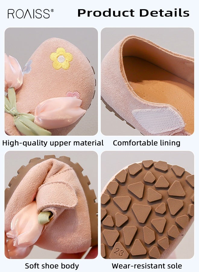 رويس أحذية أنيقة للفتيات، أحذية رسمية رائعة مزينة بزخارف على شكل زهرة التوليب، أحذية مسطحة بإغلاق فيلكرو ونعل مانع للانزلاق، مناسبة للحفلات، حفلات الزفاف، المدرسة، الارتداء اليومي أو المناسبات الأخرى - Image 4