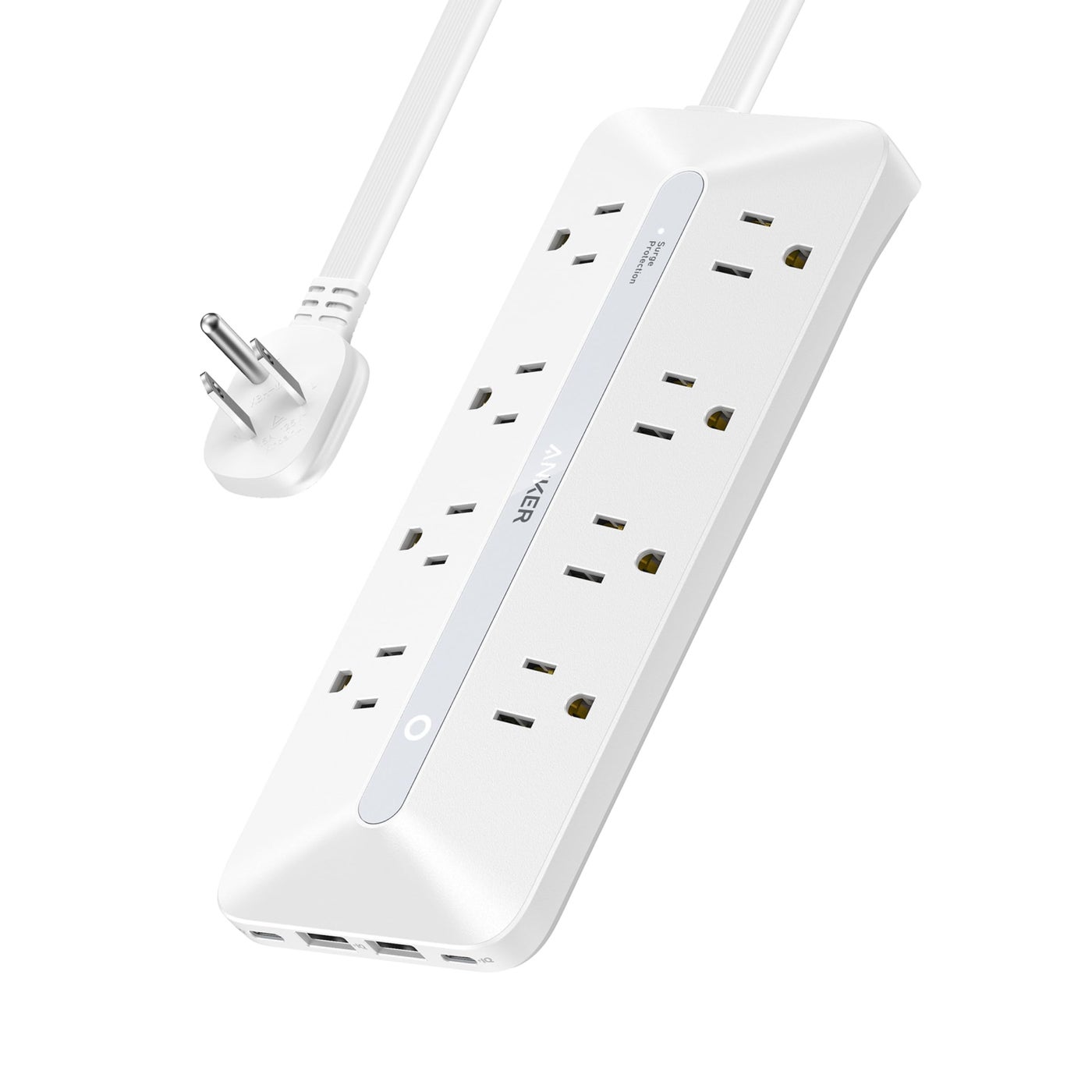 Anker Power Strip with 900J Surge Protector, Flat Plug Extension Cord with Multiple Outlets, 8 AC, 2 USB A & 2 USB C Ports for 35W Max, 5ft Outlet Extender, Dorm Room Essentials, Home Office