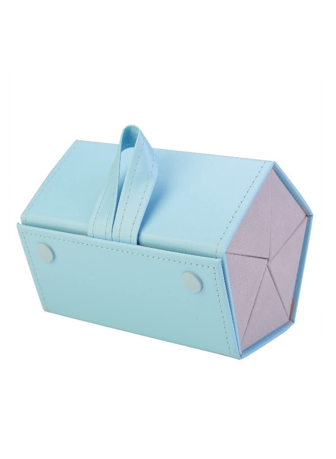 Leather Multiple Sunglasses Organizer Case Holder for Travel - Hard Shell Hanging Wall Eyeglasses Storage(5 Slots Blue) - Image 1