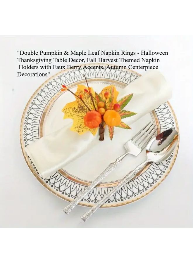 Orange Napkin Rings Double Pumpkin Maple Leaf Autumn Harvest Centerpiece Holder - Image 2