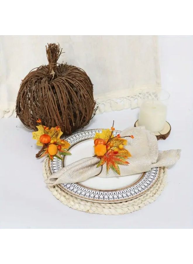 Orange Napkin Rings Double Pumpkin Maple Leaf Autumn Harvest Centerpiece Holder - Image 5