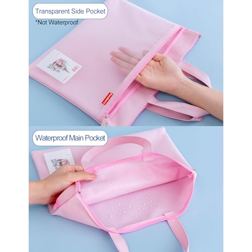 Pendancy Mesh Zipper Pouch 11x13.7 in, Large Double Pocket Waterproof File Bag with Handle, A4 Size Foldable Document Storage for Puzzle Project/Cross Stitch/Travel/Office（Pink） - Image 4