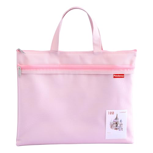 Pendancy Mesh Zipper Pouch 11x13.7 in, Large Double Pocket Waterproof File Bag with Handle, A4 Size Foldable Document Storage for Puzzle Project/Cross Stitch/Travel/Office（Pink） - Image 1