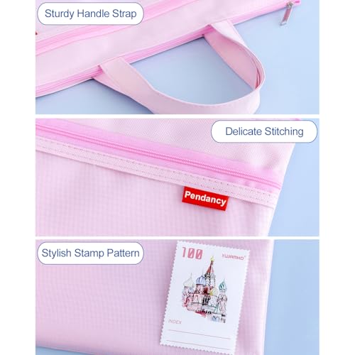 Pendancy Mesh Zipper Pouch 11x13.7 in, Large Double Pocket Waterproof File Bag with Handle, A4 Size Foldable Document Storage for Puzzle Project/Cross Stitch/Travel/Office（Pink） - Image 5