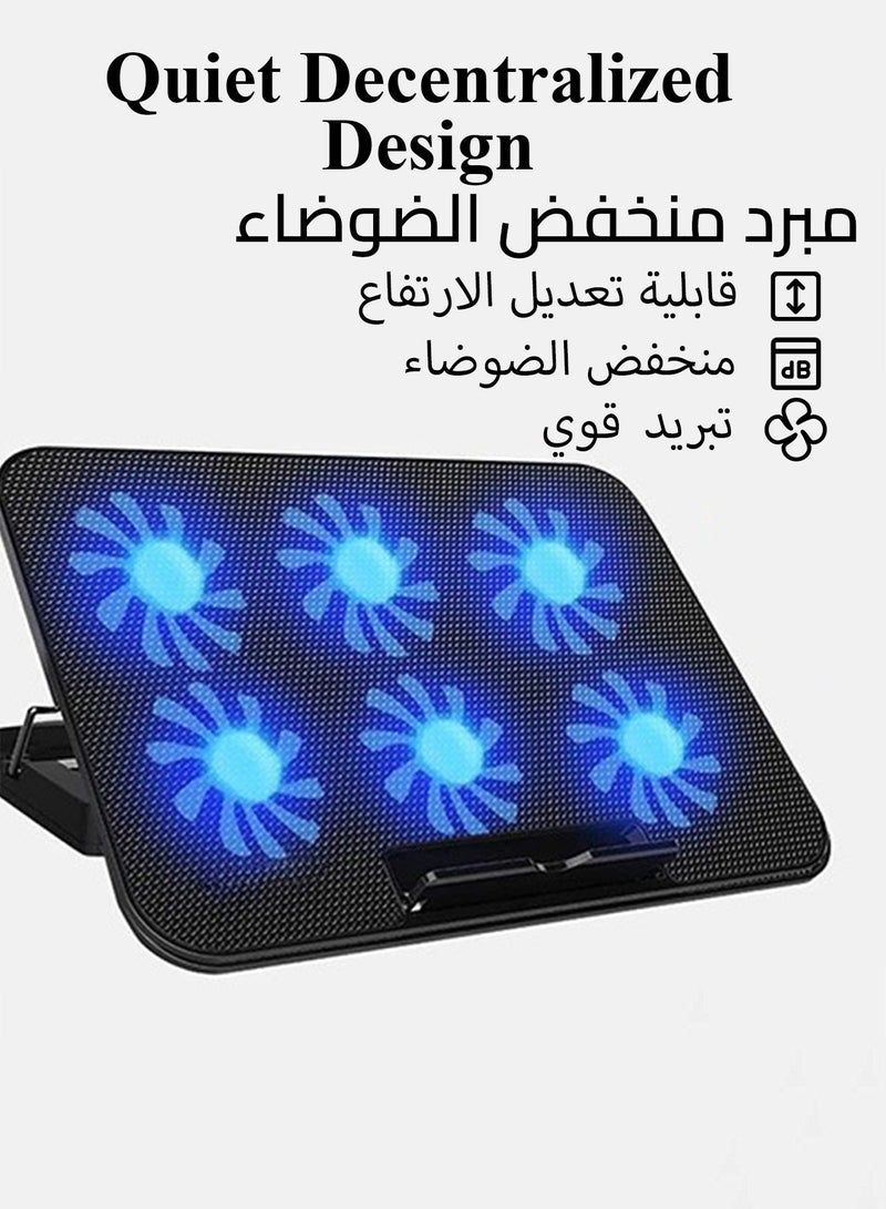 Laptop Cooling Pad, Adjustable Laptop Cooling Fan, Portable Laptop Cooler with 6 Quiet Fan LED Lights, Gaming Laptop Cooling Pad for Laptops Below 18 Inches - Image 1