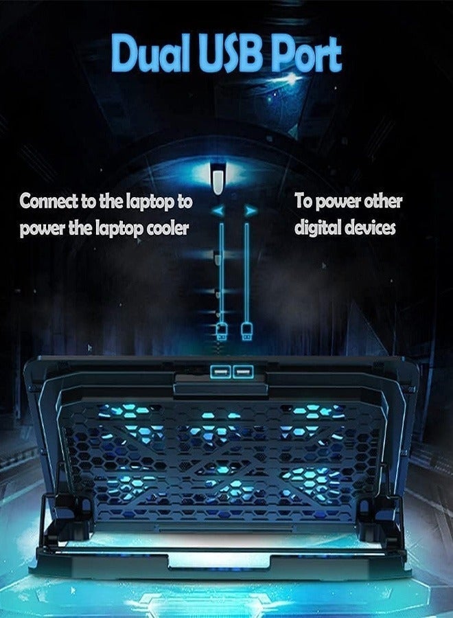 Laptop Cooling Pad, Adjustable Laptop Cooling Fan, Portable Laptop Cooler with 6 Quiet Fan LED Lights, Gaming Laptop Cooling Pad for Laptops Below 18 Inches - Image 4