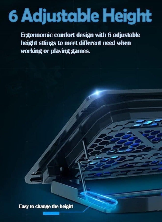Laptop Cooling Pad, Adjustable Laptop Cooling Fan, Portable Laptop Cooler with 6 Quiet Fan LED Lights, Gaming Laptop Cooling Pad for Laptops Below 18 Inches - Image 5