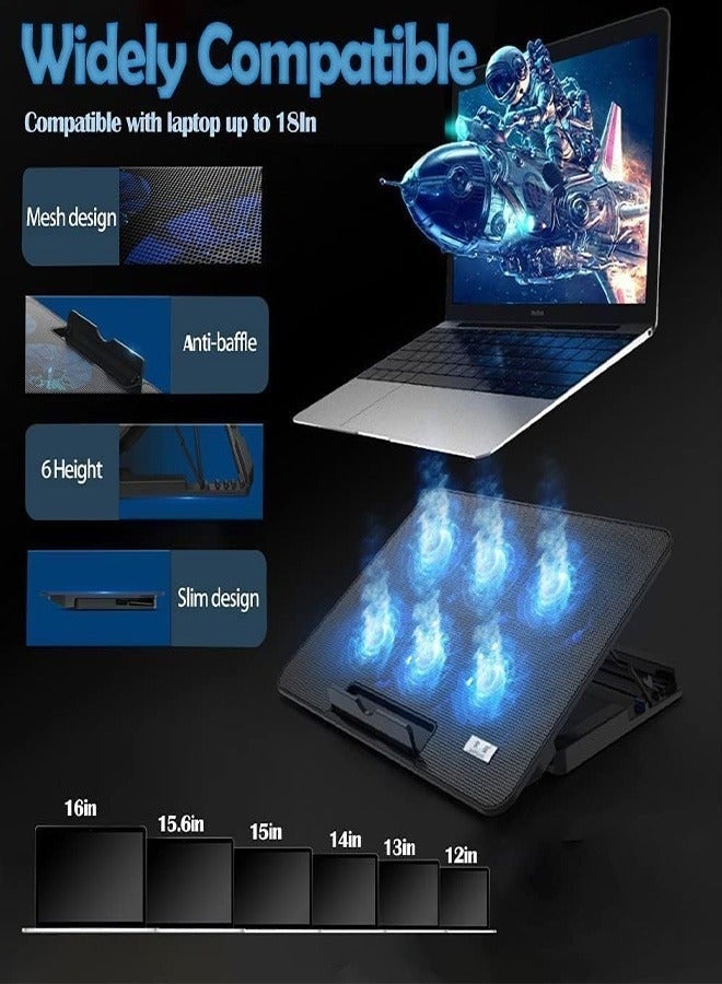 Laptop Cooling Pad, Adjustable Laptop Cooling Fan, Portable Laptop Cooler with 6 Quiet Fan LED Lights, Gaming Laptop Cooling Pad for Laptops Below 18 Inches - Image 3