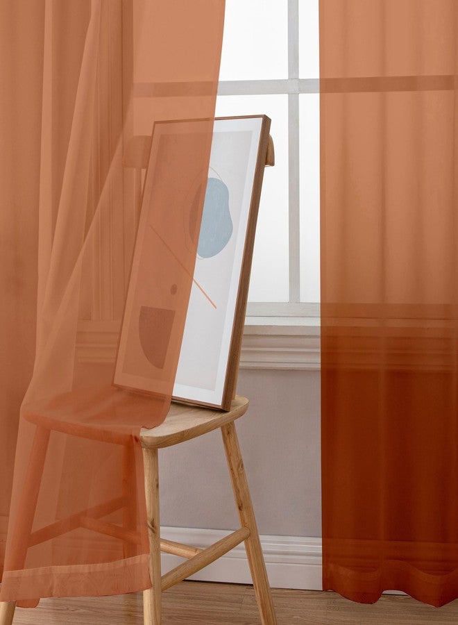 Simplebrand Orange Sheer Curtains 63 Inch Length 2 Panels, Rod Pocket Solid Color Window Sheer Curtain Panels, Elegant Curtains & Drapes for Living Room, Bedroom (42" W x 63" L) - Image 4
