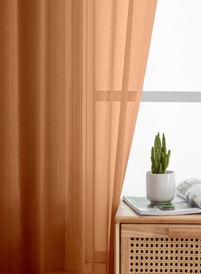 Simplebrand Orange Sheer Curtains 63 Inch Length 2 Panels, Rod Pocket Solid Color Window Sheer Curtain Panels, Elegant Curtains & Drapes for Living Room, Bedroom (42" W x 63" L) - Image 3