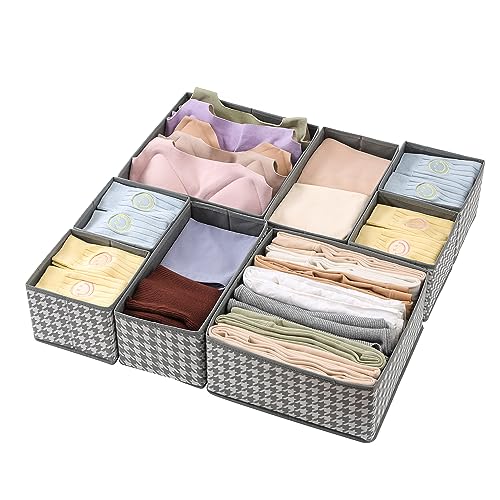 House of Quirk Non-Woven Foldable Clothing Storage Box Closet Dresser Drawer Organizer Cube Basket Bins Containers Divider With Drawers Set Of 8(Grey Houndstooth),28x28x13 cm - Image 1