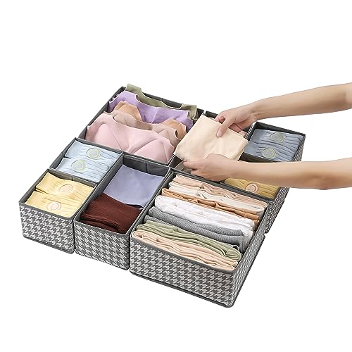 House of Quirk Non-Woven Foldable Clothing Storage Box Closet Dresser Drawer Organizer Cube Basket Bins Containers Divider With Drawers Set Of 8(Grey Houndstooth),28x28x13 cm - Image 2