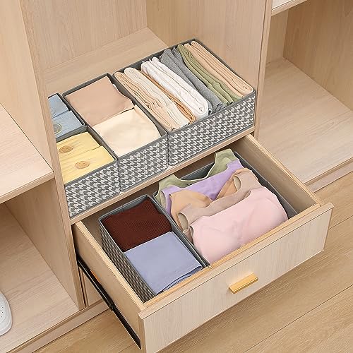 House of Quirk Non-Woven Foldable Clothing Storage Box Closet Dresser Drawer Organizer Cube Basket Bins Containers Divider With Drawers Set Of 8(Grey Houndstooth),28x28x13 cm - Image 4