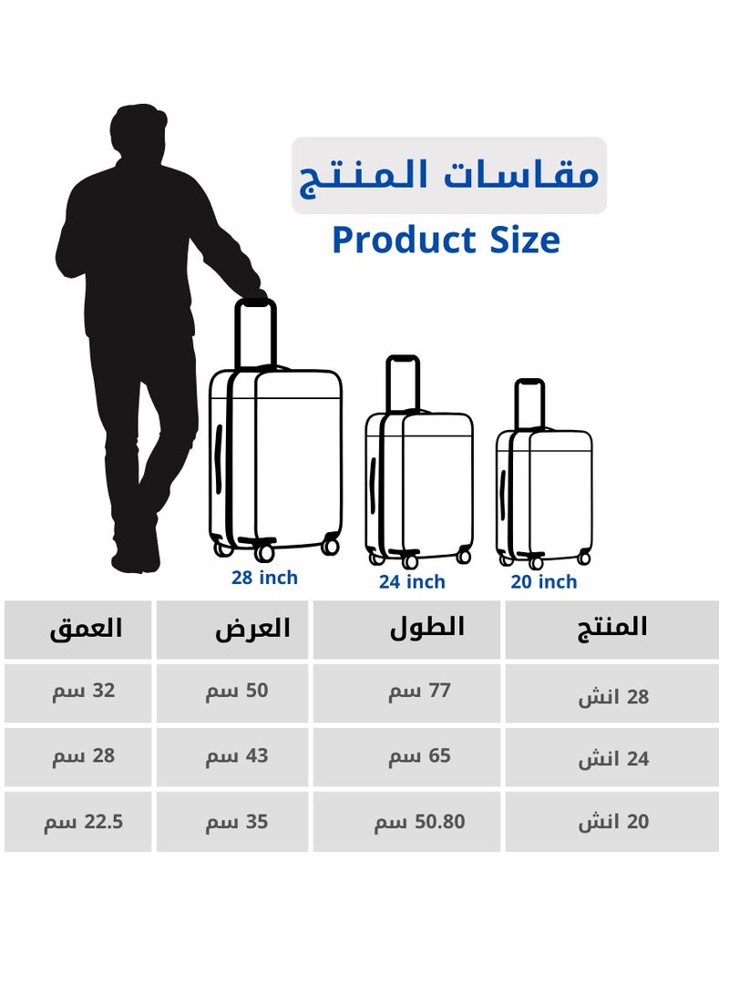 طقم شنط سفر 3 قطع فاخر مقاوم للكسر - أسود (20، 24، 28 بوصة)  - Image 5