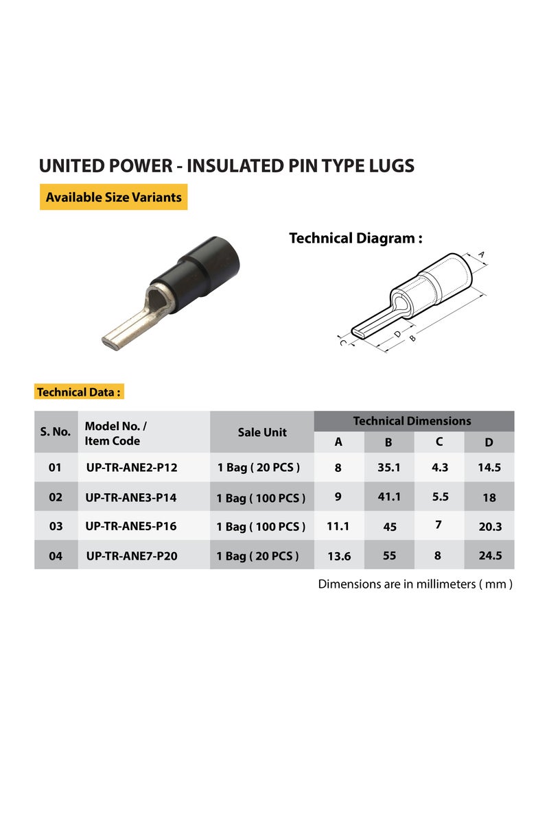 يونايتد باور أطراف توصيل نحاسية معزولة بدبابيس - أطراف توصيل نحاسية لتوصيلات الأسلاك الكهربائية | عزل متين من مادة PVC عالية التوصيل - Image 2