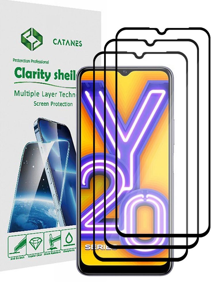 CATANES 3 Pack For Vivo Y20i Screen Protector Tempered Glass Full Glue Back - Image 1