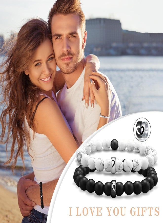 Sistble Gifts for Girlfriend, Girlfriend Birthday Gifts Matching Bracelets for Bf and Gf Black White Beaded Bracelets Couple Heart Love Gift for Her Anniversary Graduation Christmas Gift - Image 2