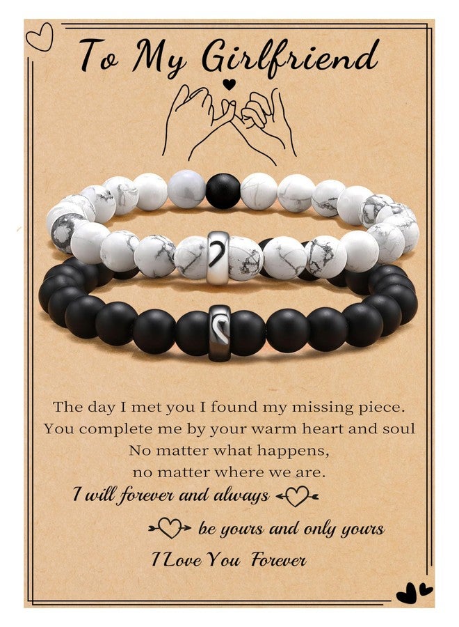Sistble Gifts for Girlfriend, Girlfriend Birthday Gifts Matching Bracelets for Bf and Gf Black White Beaded Bracelets Couple Heart Love Gift for Her Anniversary Graduation Christmas Gift - Image 1