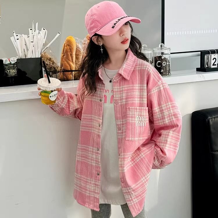 Summer Girls' Shirt Children'S Fashion Stylish Casual Long Sleeve Plaid Two-Piece Set For Large Children - Image 4