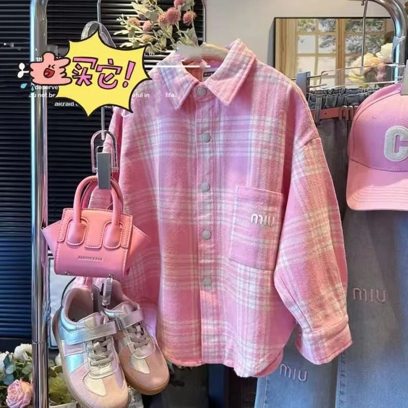 Summer Girls' Shirt Children'S Fashion Stylish Casual Long Sleeve Plaid Two-Piece Set For Large Children - Image 1