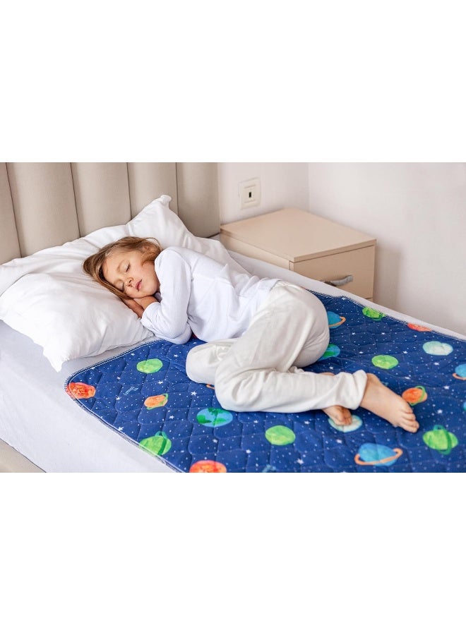 Lynmark Potty Training Mattress Protector Pee Pads for Kids - Waterproof Toddler Bed Wetting Mat for Toilet Training - 3-Layer Non-Slip Washable Bedwetting Topper Absorbs Up to 2000ml - 35" x 33", Astronaut - Image 1