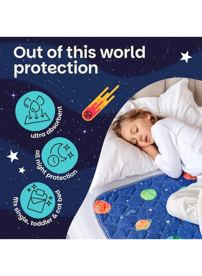 Lynmark Potty Training Mattress Protector Pee Pads for Kids - Waterproof Toddler Bed Wetting Mat for Toilet Training - 3-Layer Non-Slip Washable Bedwetting Topper Absorbs Up to 2000ml - 35" x 33", Astronaut - Image 2