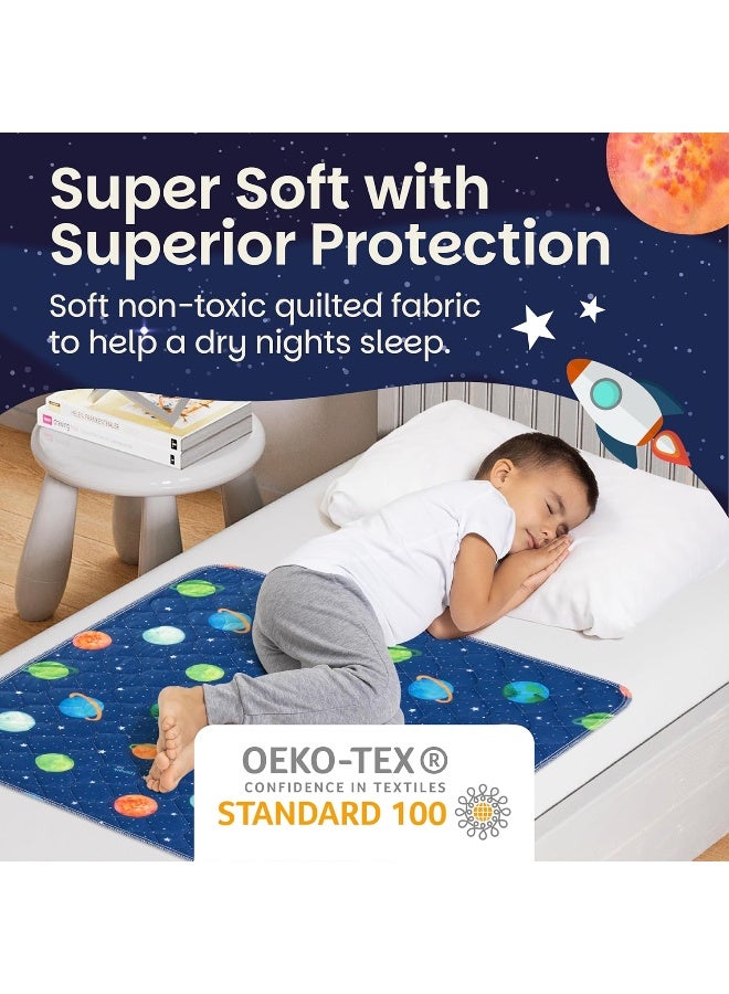 Lynmark Potty Training Mattress Protector Pee Pads for Kids - Waterproof Toddler Bed Wetting Mat for Toilet Training - 3-Layer Non-Slip Washable Bedwetting Topper Absorbs Up to 2000ml - 35" x 33", Astronaut - Image 4