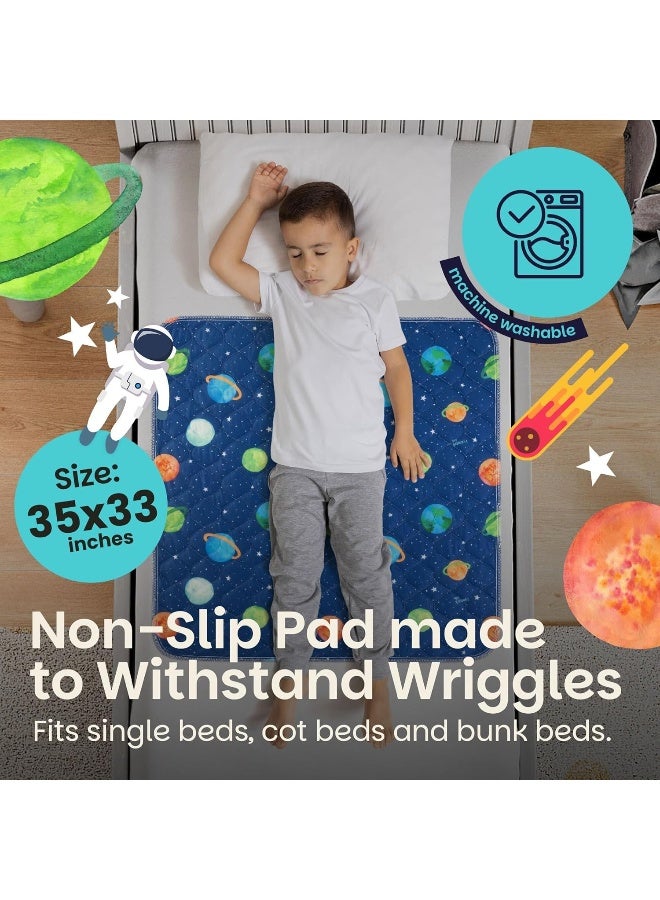 Lynmark Potty Training Mattress Protector Pee Pads for Kids - Waterproof Toddler Bed Wetting Mat for Toilet Training - 3-Layer Non-Slip Washable Bedwetting Topper Absorbs Up to 2000ml - 35" x 33", Astronaut - Image 5