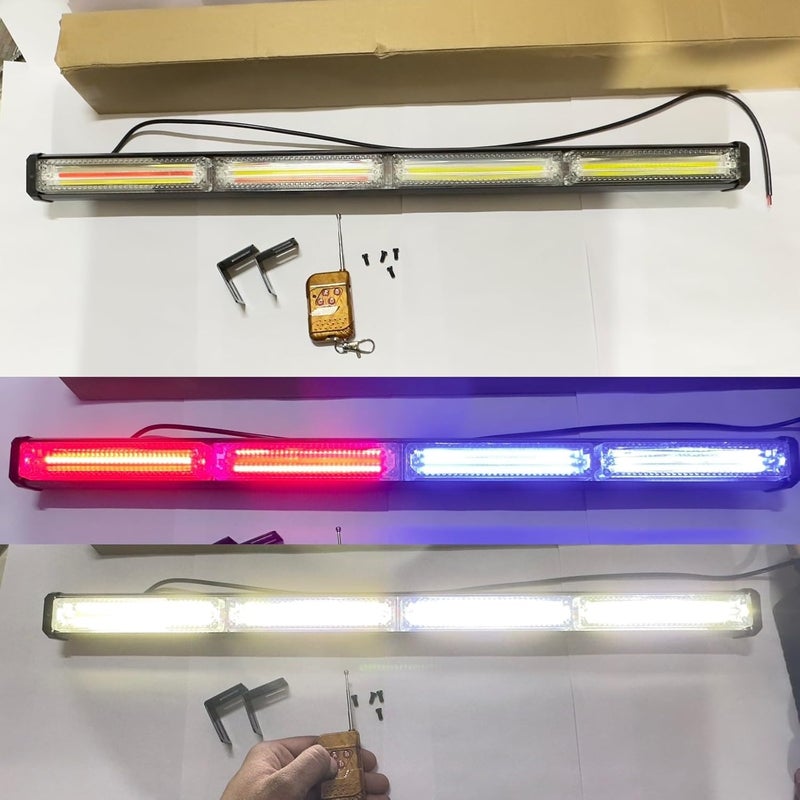 AUTO MT شريط ضوء ستروب LED 2 COB و 4 COB مصابيح فلاش LED شريط ضوء مصغر لسيارات الدفع الرباعي 4X4 والشاحنات (4 COB، أحمر أزرق أبيض) - Image 1