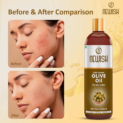 Newish Olive Oil for Hair, Skin & Body Massage | 200ml | Pure & Cold Pressed Olive Oil for Dry Scalp, Frizz Control & Glowing Skin | Non-Sticky Hair Oil for Men & Women - Image 5