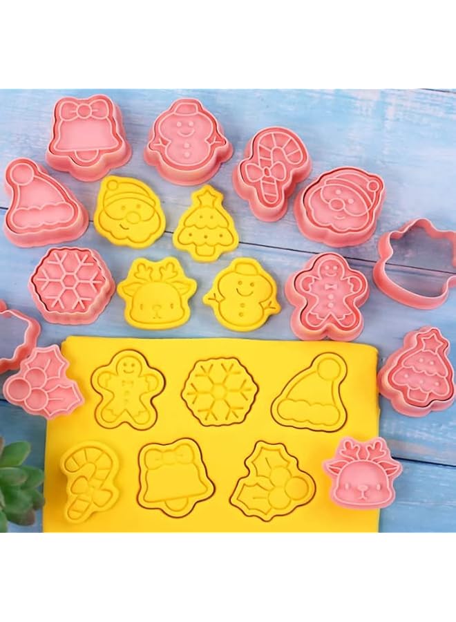 S-TOP 10 Pieces Christmas Cookie Cutters Snowman, Elk, Christmas tree Socks Mini Christmas Cookie Stamps Christmas Shapes 3D Plastic Cookie Cutters for Kids Fondant Cookie Baking - Image 3