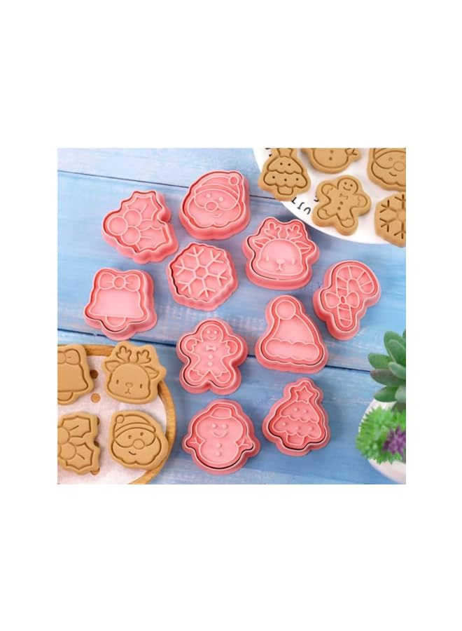 S-TOP 10 Pieces Christmas Cookie Cutters Snowman, Elk, Christmas tree Socks Mini Christmas Cookie Stamps Christmas Shapes 3D Plastic Cookie Cutters for Kids Fondant Cookie Baking - Image 2