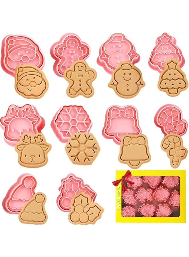 S-TOP 10 Pieces Christmas Cookie Cutters Snowman, Elk, Christmas tree Socks Mini Christmas Cookie Stamps Christmas Shapes 3D Plastic Cookie Cutters for Kids Fondant Cookie Baking - Image 1